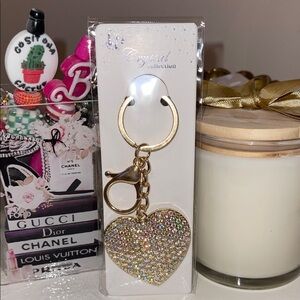 NEW!! Iridescent Heart 💜 Purse Charm/Keychain with Crystals